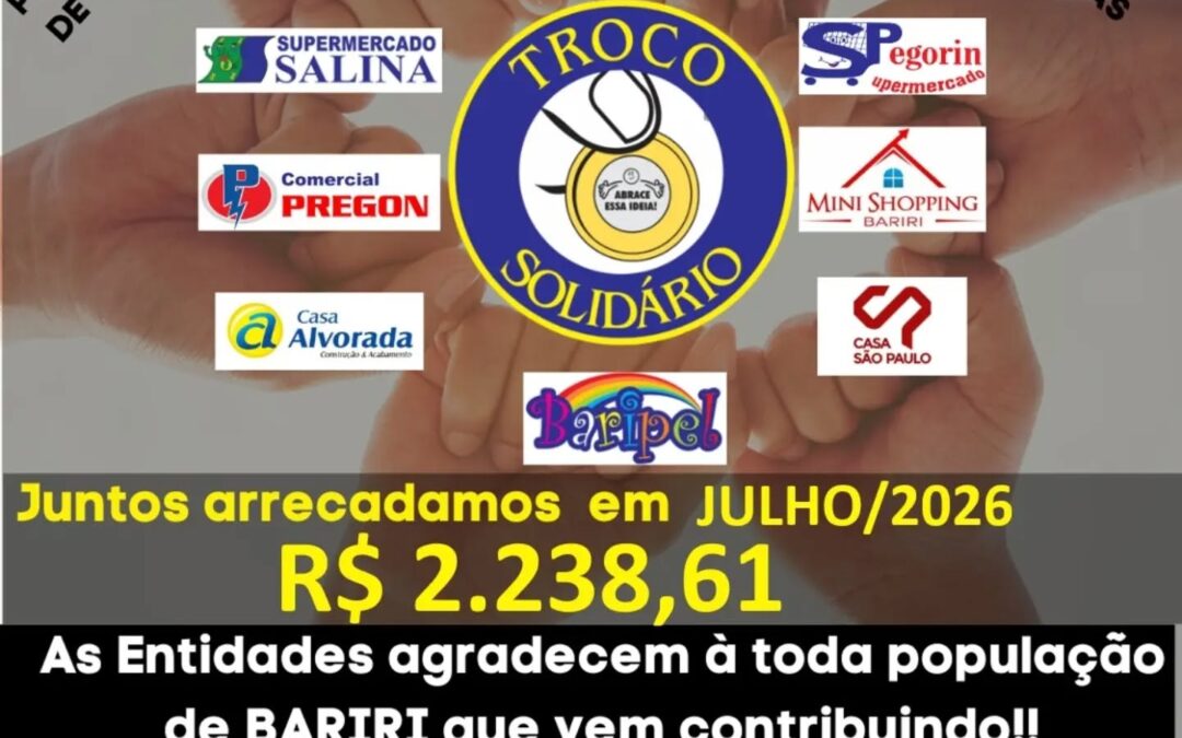 Cidade: Troco Solidário: julho rendeu R$ 279,83 para cada entidade