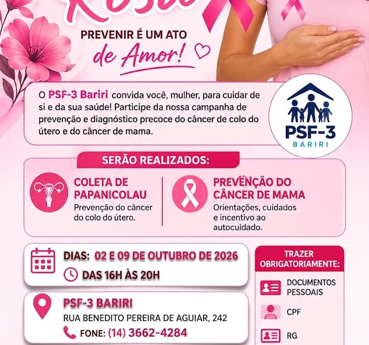 Saúde: ESF 3 promove campanha do Outubro Rosa com ações de prevenção
