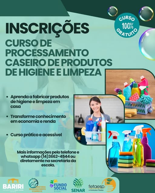 Cidade: Curso de produtos de higiene e limpeza está com inscrições abertas