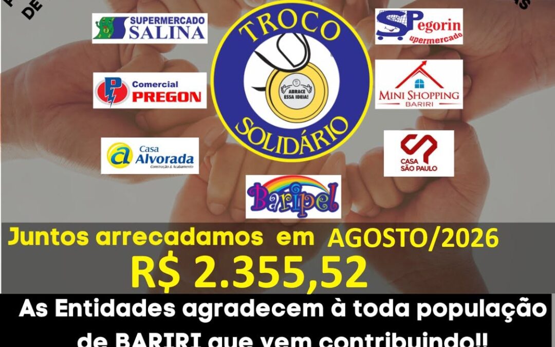 Cidade: Troco Solidário: agosto rendeu R$ 294,44 para cada entidade